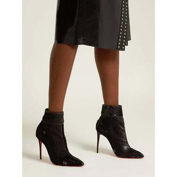 Christian Louboutin Moulakate 100 Black Sequin Glitter Heel Ankle Bootie 35.5 - Picture 5 of 12